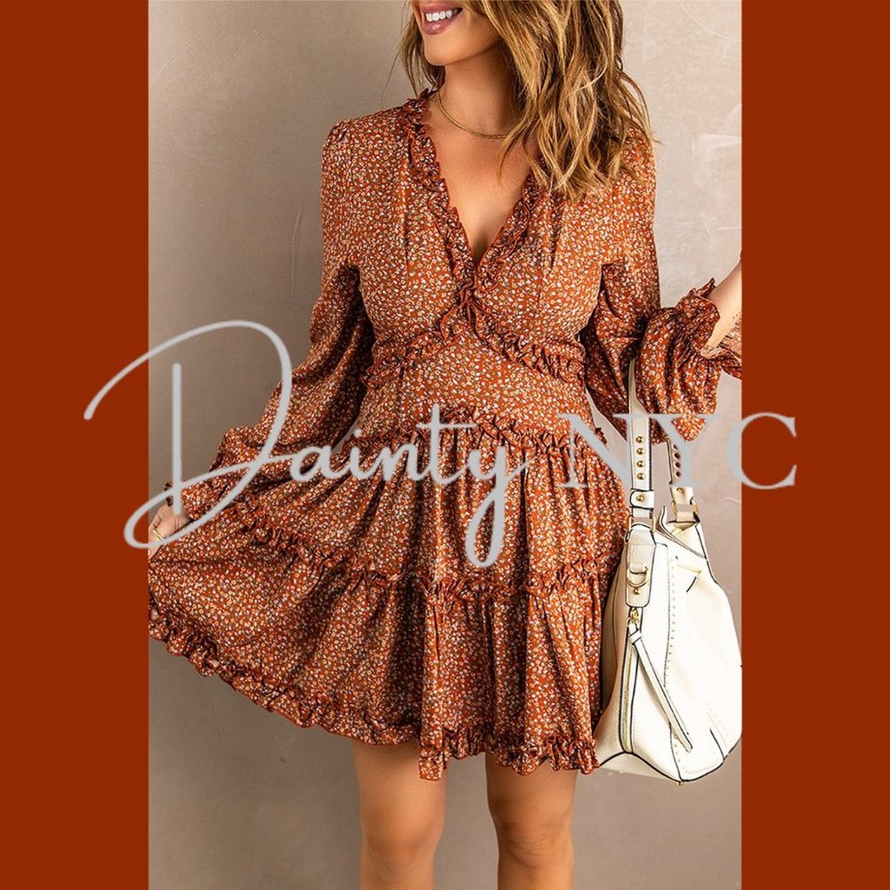 Bubble Sleeve Floral Ruffle Dress Mini - Picture 4 of 11